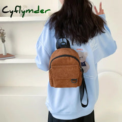 Cyflymder Fashion Women Mini Backpack Solid Color Corduroy Small Backpacks Simple Casual Student