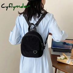 Cyflymder Fashion Women Mini Backpack Solid Color Corduroy Small Backpacks Simple Casual Student