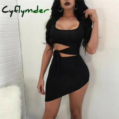 Cyflymder Fashion Women Sexy O-Neck Hypotenuse Dress Hollow Out High Waist Package Hip Evening