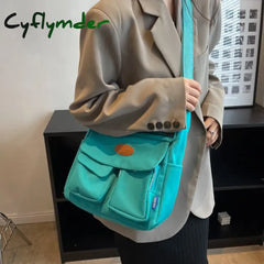Cyflymder Fashion Women Shoulder Bag Trendy Canvas School Bags For Girls Multiple Pockets Travel
