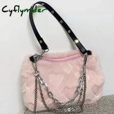 Cyflymder Fashion Women’s Chains Shoulder Bag Love Heart Ladies Soft Plush Crossbody Bags Faux