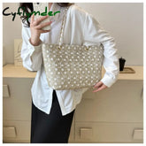 Cyflymder Fashion Women’s Weave Bag Simple Zipper Lace Handbags Solid Causal Crossbody Large