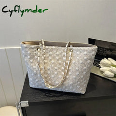 Cyflymder Fashion Women’s Weave Bag Simple Zipper Lace Handbags Solid Causal Crossbody Large