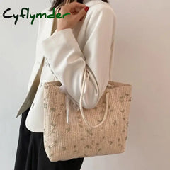 Cyflymder Fashion Woven Handbags For Women All-Match Women’s Bag Portable Bucket Luxury Designer