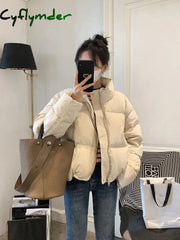 Cyflymder Fashion Zipper Cropped Jacket Women Winter Warm Casual Loose Puff Cotton Coats Streetwear Korean Drawstring