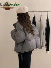 Cyflymder Fashion Zipper Cropped Jacket Women Winter Warm Casual Loose Puff Cotton Coats Streetwear Korean Drawstring