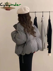 Cyflymder Fashion Zipper Cropped Jacket Women Winter Warm Casual Loose Puff Cotton Coats Streetwear Korean Drawstring