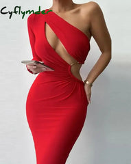 Cyflymder Fashionable New Casual Women’s One-Shoulder Hollowed-Out Party Dress