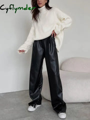 Cyflymder- Faux Leather Wide Leg Pants