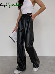 Cyflymder- Faux Leather Wide Leg Pants