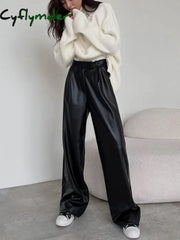 Cyflymder- Faux Leather Wide Leg Pants