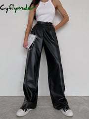 Cyflymder- Faux Leather Wide Leg Pants Black / Xs