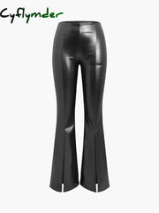 Cyflymder- Faux Leather Zippered Flare Pants