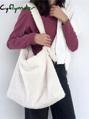 Cyflymder Female Bag Soft Plush Aslant Shoulder Large Capacity Artificial Lambs Wool Women Design