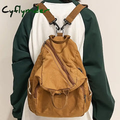 Cyflymder Female Canvas Vintage Backpack Fashion Women Laptop Bags Brown Trendy Lady Small Girl