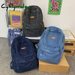 Cyflymder Female Canvas Vintage College Backpack Women Laptop Denim School Fashion Girl Travel