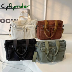 Cyflymder Female Large Capacity Corduroy Tote Bag New Korean Style Fashion Women Shoulder Crossbody Bag Worker Commuter