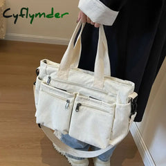 Cyflymder Female Large Capacity Corduroy Tote Bag New Korean Style Fashion Women Shoulder Crossbody Bag Worker Commuter