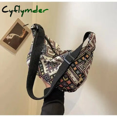 Cyflymder Female Shoulder Messenger Bag Trend Simple Zipper Handbags Ethnic Style Canvas Small Tote