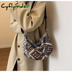 Cyflymder Female Shoulder Messenger Bag Trend Simple Zipper Handbags Ethnic Style Canvas Small Tote