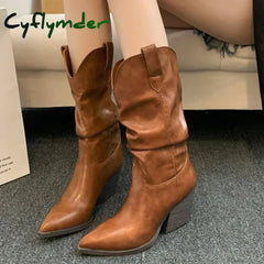 Cyflymder Female Western Boots Cowboy Boots Women Plested Women Ankle Pu Leather Shoes Autumn Boots Women Booties Lady