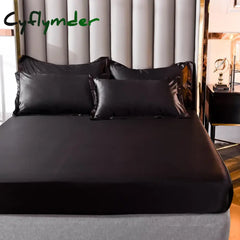 Cyflymder Fitted Sheet High-End Mattress Cover Solid Color Luxury Satin Fit Sheet Elastic Band Bed Sheet Double Queen