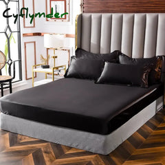 Cyflymder Fitted Sheet High-End Mattress Cover Solid Color Luxury Satin Fit Sheet Elastic Band Bed Sheet Double Queen