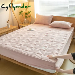 Cyflymder Fitted Sheet Quilted Mattress Protector Thickened Quilted Fitted Bed Sheet Solid Color Bed Cover With Elastic
