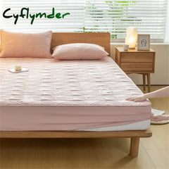Cyflymder Fitted Sheet Quilted Mattress Protector Thickened Quilted Fitted Bed Sheet Solid Color Bed Cover With Elastic