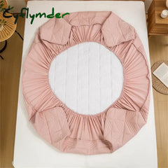 Cyflymder Fitted Sheet Quilted Mattress Protector Thickened Quilted Fitted Bed Sheet Solid Color Bed Cover With Elastic