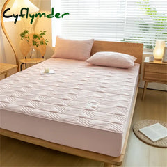 Cyflymder Fitted Sheet Quilted Mattress Protector Thickened Quilted Fitted Bed Sheet Solid Color Bed Cover With Elastic