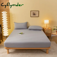 Cyflymder Fitted Sheet Solid Color Mattress Cover With Elastic Band Bed Sheet Single Double Queen Size Bedsheet High
