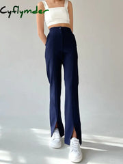 Cyflymder- Fitted Straight Leg Slit Pants