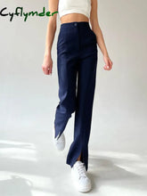 Cyflymder- Fitted Straight Leg Slit Pants Navy / Xs