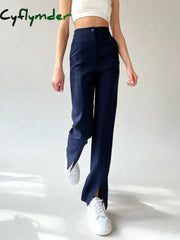 Cyflymder- Fitted Straight Leg Slit Pants Navy / Xs