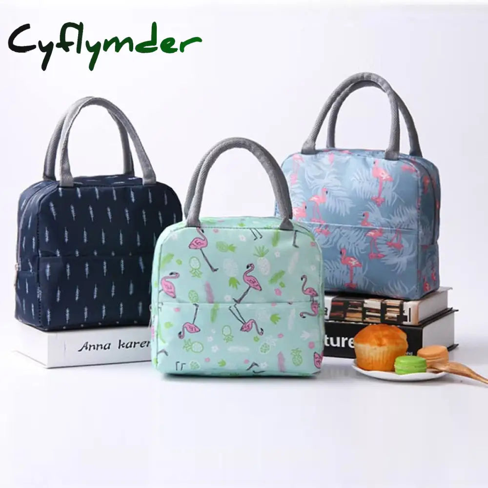 Cyflymder Flamingo Insulated Oxford Aluminum Foil Portable Lunchbag Woman Men Travel Picnic Lunch