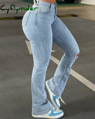Cyflymder Flare Stretch Jeans High Waist Loose Comfortable Ripped Women Pants Sexy Fashion