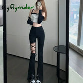 Cyflymder Flared Pants for Women Leggings Skinny Ripped Sexy Vintage Denim Women’s Summer Trousers Bell Bottom Jeans