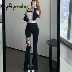 Cyflymder Flared Pants for Women Leggings Skinny Ripped Sexy Vintage Denim Women’s Summer Trousers Bell Bottom Jeans