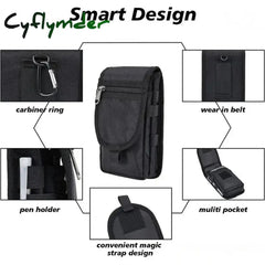 Cyflymder Flip Phone Bag with Three Compartments for Casual Pen Insertion and Waist Hanging Men’s Belt Loop Pouch Large