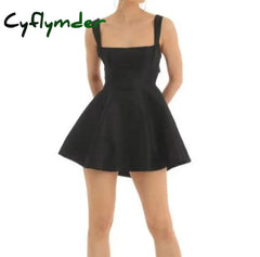 Cyflymder - Floral Lace Tie Back Short Dress Black / S Dresses