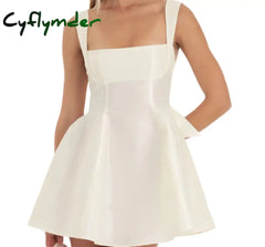 Cyflymder - Floral Lace Tie Back Short Dress White / S Dresses