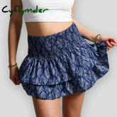 Cyflymder Floral Pleated Short Skirt For Women Summer Vintage Women’s High Waist Ruffle Mini Skirt Female Vacation