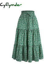 Cyflymder Floral Ruffle Layered Hem Drawstring Skirt Casual For Spring Summer Women’s Clothing