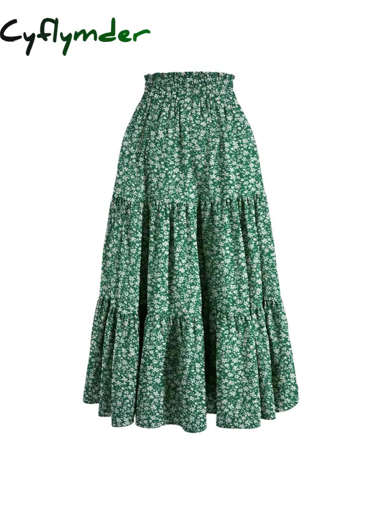 Floral Ruffle Layered Hem Drawstring Skirt Casual Skirt For Spring Summer Women's Clothing