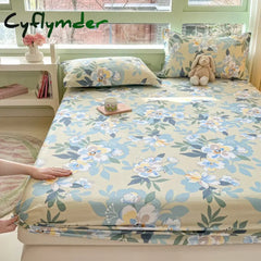 Cyflymder Floral Style Fitted Sheet Pure Cotton Bed Cover sabanas Adults Kids Bed Sheets Soft Bed Linen for Home
