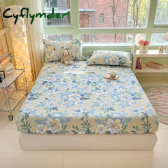 Cyflymder Floral Style Fitted Sheet Pure Cotton Bed Cover sabanas Adults Kids Bed Sheets Soft Bed Linen for Home