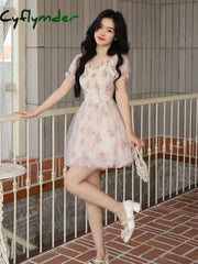 Cyflymder Floral Sweet Fairy Bodycon Dresses For Women Elegant Party Print French Female Korean