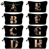 Cyflymder Flower & Letter Print Cosmetic Bag Zipper Portable Makeup Pouch Lightweight Coin Purse