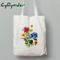 Cyflymder Flowers Print Fashion Women Canvas Shopping Shoulder Bag Ladies Sunflower Casual High